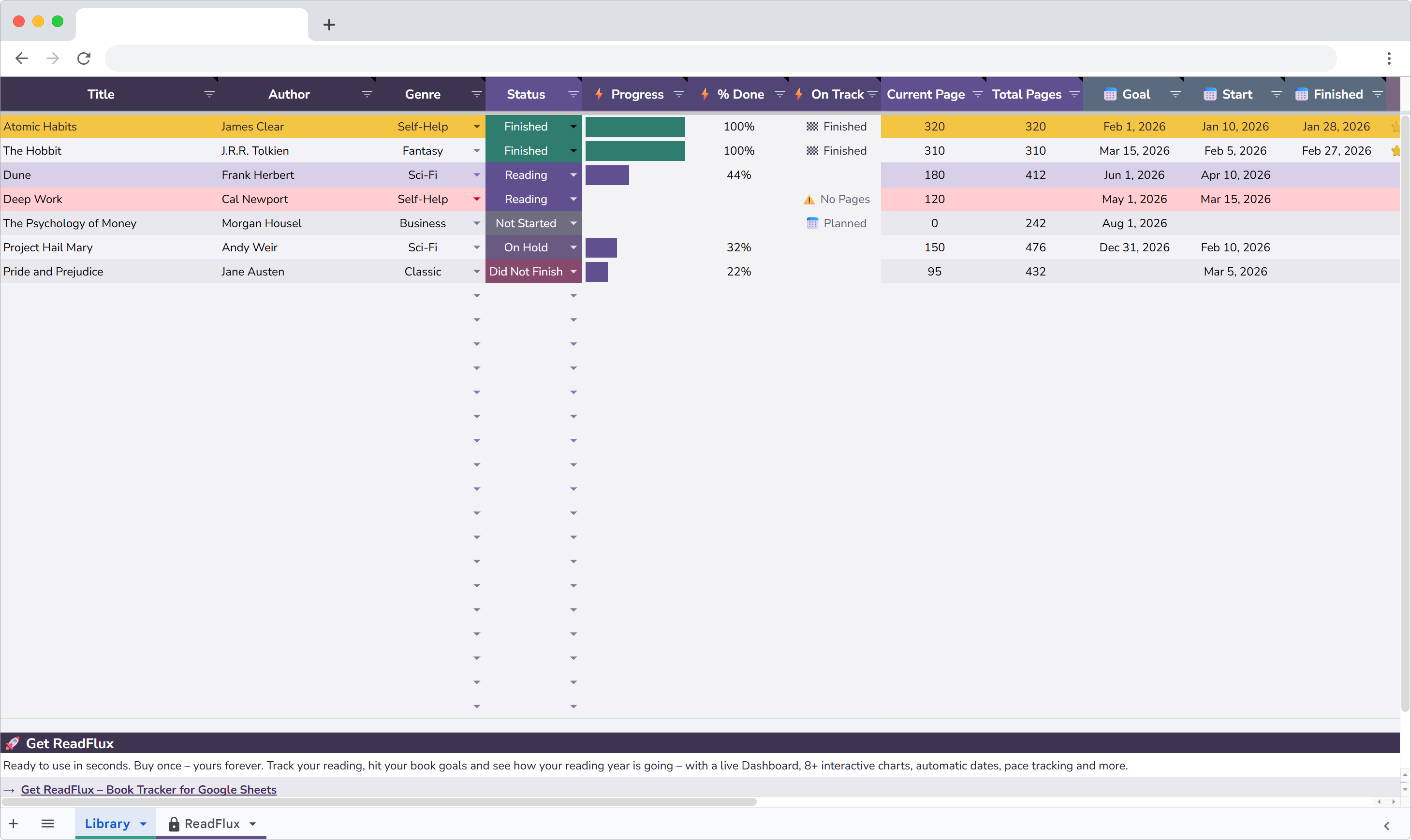 ReadFlux Lite Library view